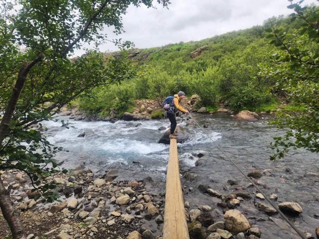 First river crossing at Glymur Waterfall, Iceland